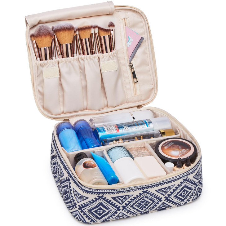 Narwey Travel Makeup Bag with Brush Compartments?Portable Cosmetic Bag?Make up Bag Makeup Organizer Case with Brush Storage for Women (Elephant)