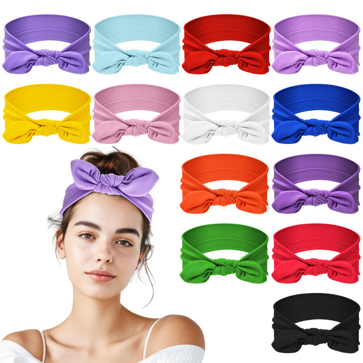 WILLBOND 13 Pack Bow Headbands for Women Elastic Headwraps Knotted Headband Rabbit Ear Turban Head Wraps Fashion Hair Accessories for Woman,13 Colors