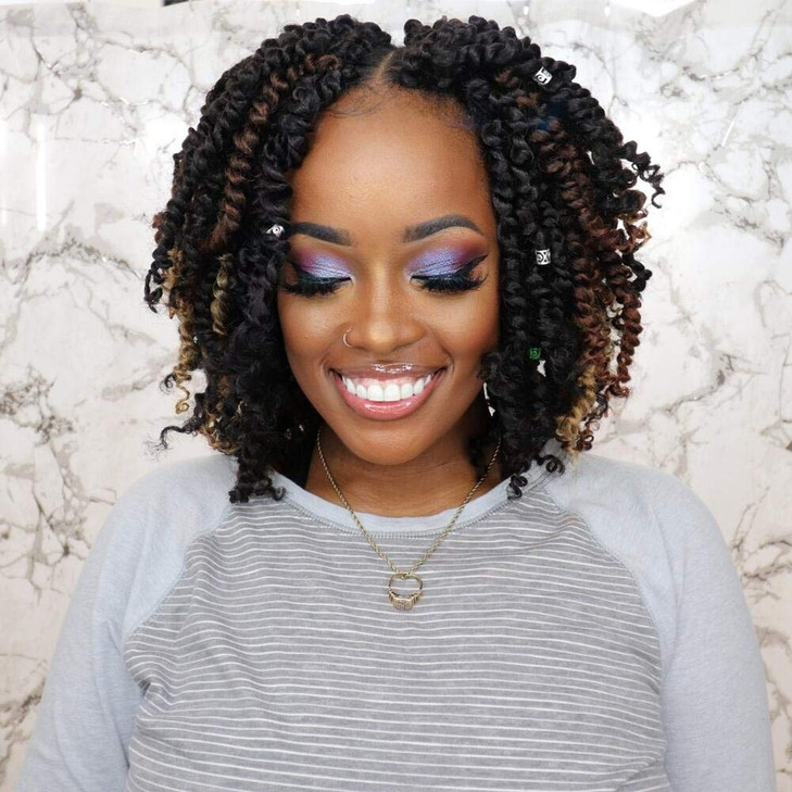 TOYOTRESS Tiana Passion Twist Hair - 10 inch 2 Pcs Pre-twisted Crochet Braids Ombre Brown, Synthetic Braiding Hair Extensions (10 Inch, T30)