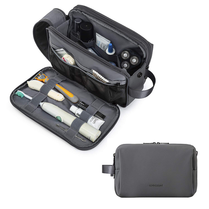 BAGSMART Toiletry Bag for Men, Travel Toiletry Organizer Dopp Kit Water-resistant Shaving Bag for Toiletries Accessories, Door Room Essentials,Grey-m