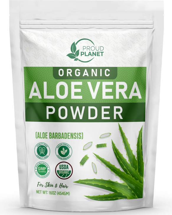 Organic Aloe Vera Powder for Hair & Face | Aloe Barbadensis | AloeVera Extract USDA Certified by Proud Planet (1 Pound | 16 Ounce)