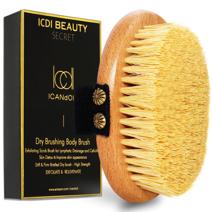 ICANdOIT Dry Brushing Body Brush-Stiff Sisal Bristles Dry Skin Brush,Exfoliating Massage Brush for Cellulite and Lymphatic,Improve Circulation,Stop I