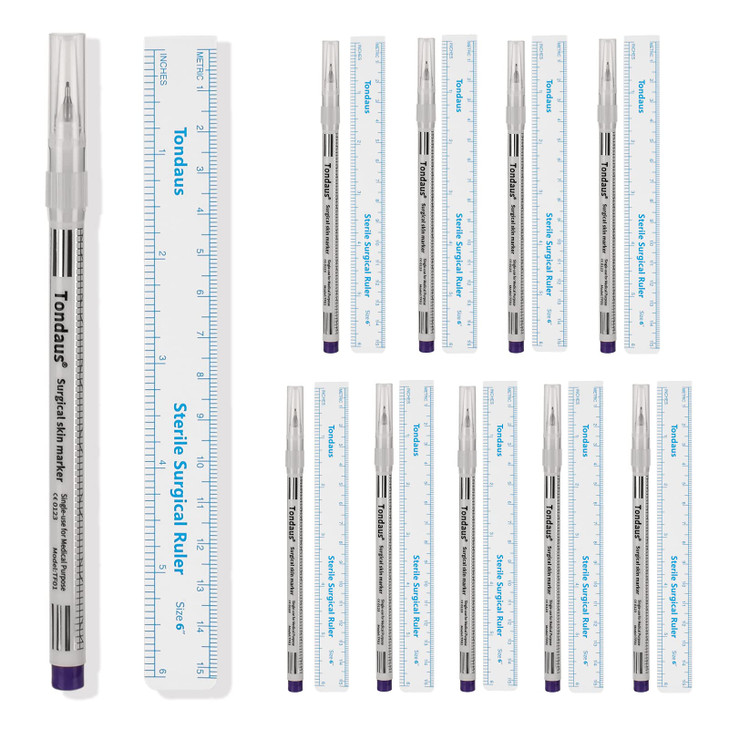 JimKing 10pcs Tattoo Marker Pen, Surgical Microblading Marker Pen with Paper Ruler, Waterproof Disposable Tattoo Marker for Skin, Eyebrow, 0.5mm Head