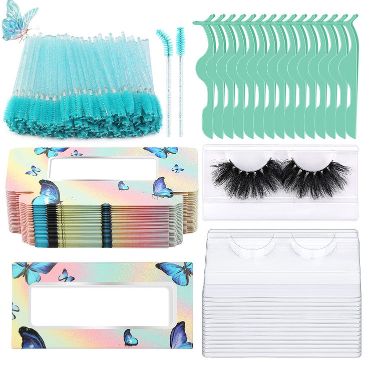 175 Pieces Lash Packaging Wholesale, Include 30 Empty Eyelashes Packaging Box, 30 False Lash Trays, 15 Eyelash Tweezers and 100 Eyelash Brush Mascara