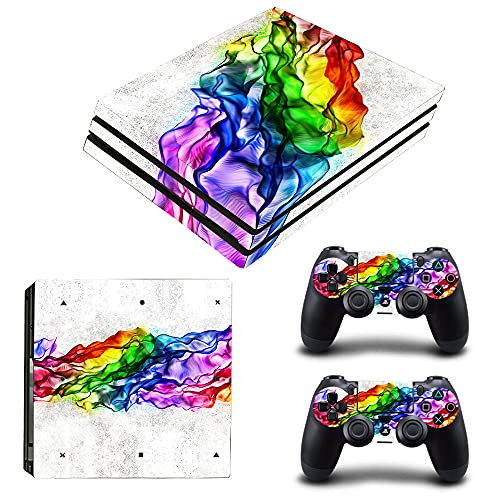 FOTTCZ Vinyl Skin for PS4 Pro Console & Controllers Only, Sticker Decorate and Protect Equipment Surface, Rainbow Watercolor