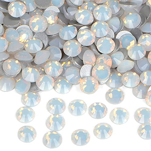 1440PCS Art Nail Rhinestones Non Hotfix Glue Fix Round Crystals Glass Flatback for DIY Jewelry Making with one Picking Pen (ss20 1440pcs, White Opal)
