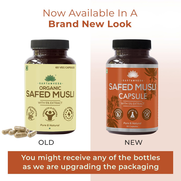 SAPTAMVEDA Natural Safed Musli Veg Capsules, 500MG Each with Extract 60 Capsules (Pack of 1)