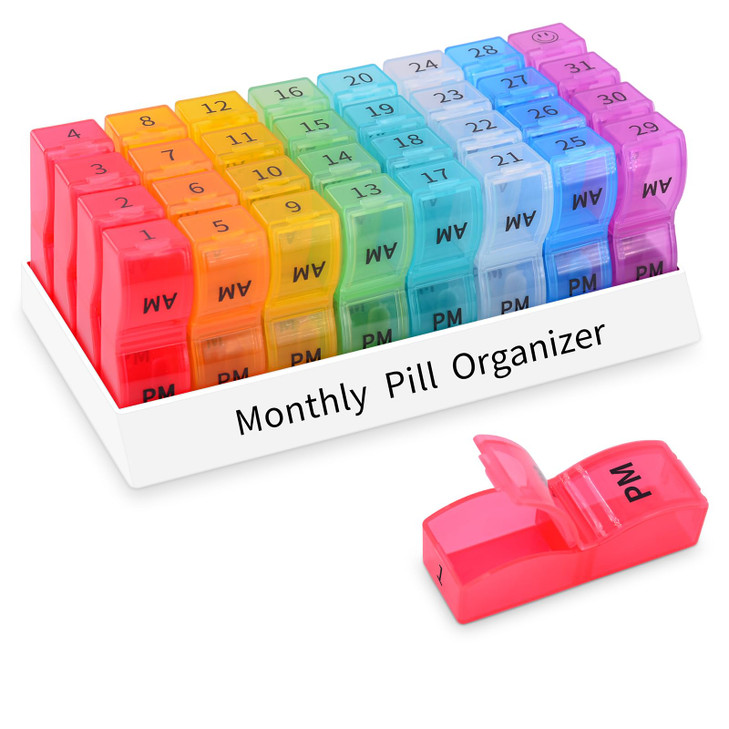 GREENCYCLE Monthly Pill Organizer 2 Times a Day, 30 Days Pill Box AM PM, 4 Week Pill Cases, One Month Pill Medicine Container Small Separate Compartm