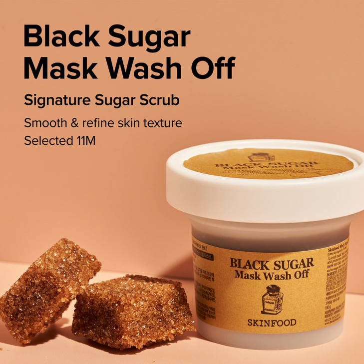 SKINFOOD Black Sugar Mask Wash Off 120g (4.23 oz), Facial Hydrating and Nourishing Blackheads Exfoliator