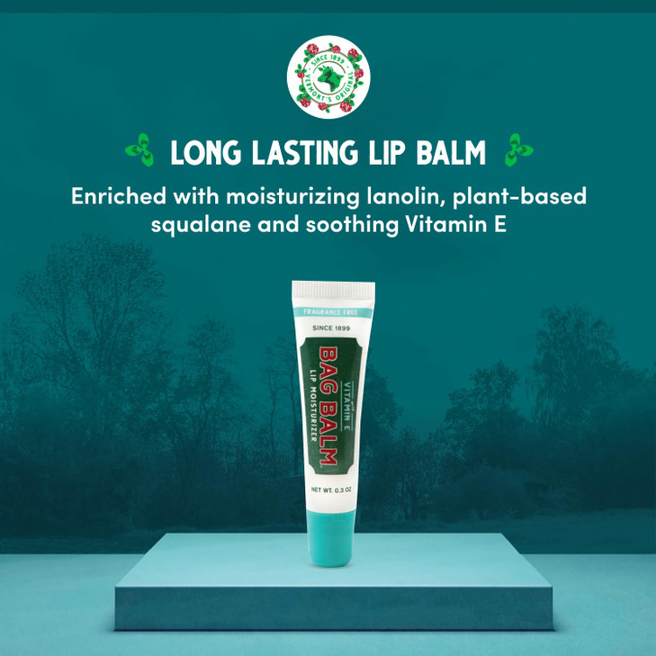Vermont's Original Bag Balm Fragrance Free Lip Balm with Vitamin E | Pack of 4 0.3oz Tubes