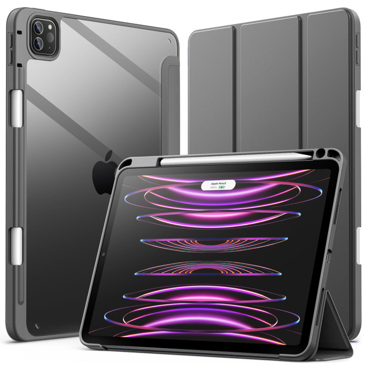 JETech Case for iPad Pro 11 Inch 2022/2021/2020/2018 (4th/3rd/2nd/1st gen) with Pencil Holder, Clear Transparent Back Shell Slim Stand Shockproof Tab