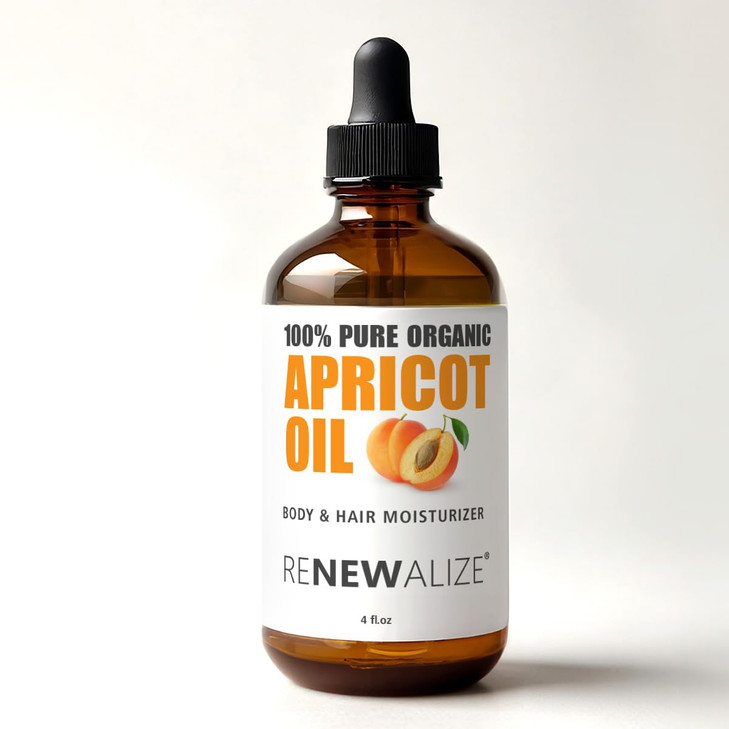 ORGANIC APRICOT KERNEL OIL MOISTURIZER - in Large 4 oz Dark Glass Bottle with Dropper | 100% Pure and Unrefined | Skin Massage Oil for Body Hands & F