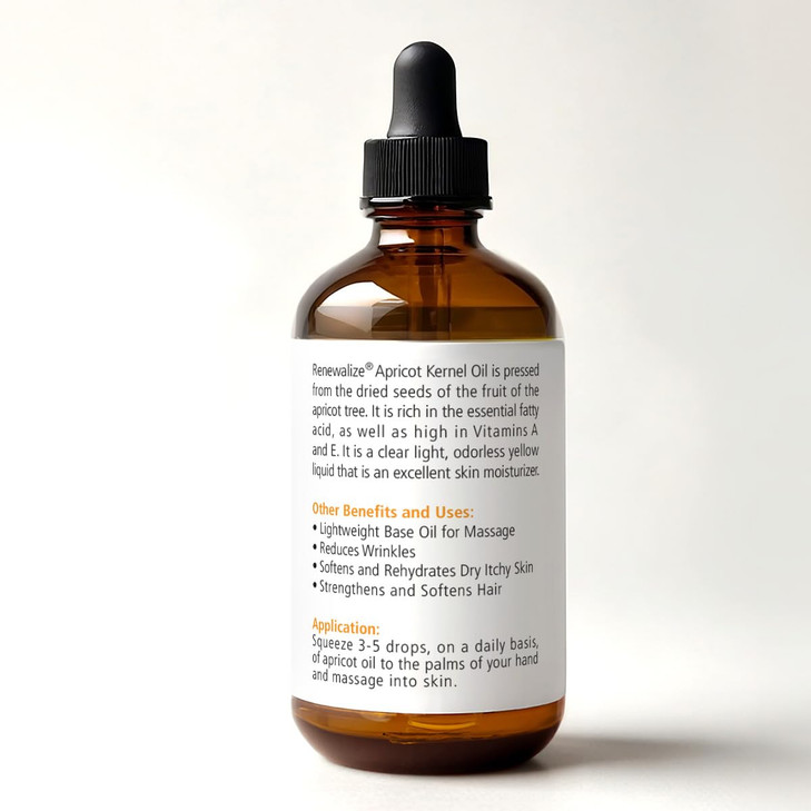 ORGANIC APRICOT KERNEL OIL MOISTURIZER - in Large 4 oz Dark Glass Bottle with Dropper | 100% Pure and Unrefined | Skin Massage Oil for Body Hands & F