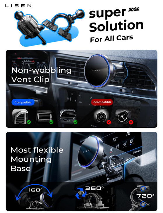 LISEN for 15W MagSafe Car Mount Charger,Magnetic Wireless Cars Charger,Magnetic Phone Holder for Cars,Phone Holders for Your Car Accessories for Men