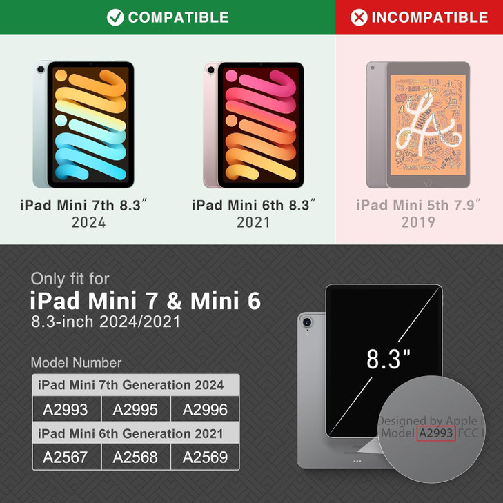 DEHJYYIJUY for iPad mini 7 (A17 Pro) 2024 Case/iPad mini 6 2021 Case, iPad mini 7th/6th Generation 8.3 Inch, Slim PU Leather Folio Smart Cover with A