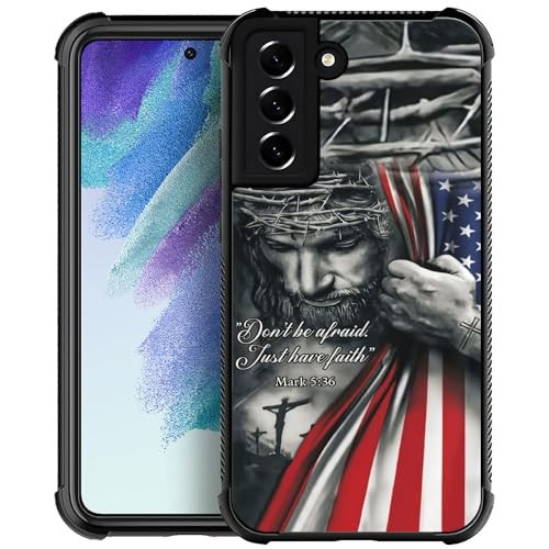 DAIZAG Case Compatible with Samsung Galaxy S22,Premium Shock-Resistant Phone Case,Christian Jesus God Bless American Flag