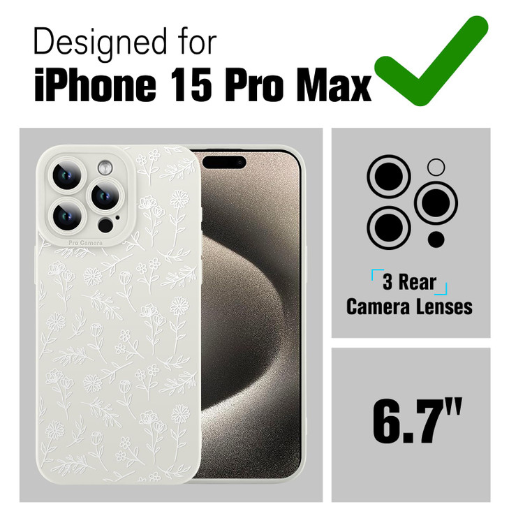 OOK Case for iPhone 15 Pro Max Case Cute Flower Floral Design for Girls Women Soft TPU Camera Lens Protective Phone Cover for iPhone 15 Pro Max 6.7 I