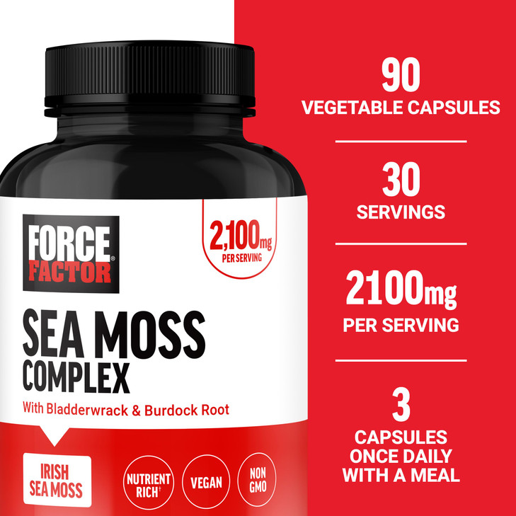 Force Factor Irish Sea Moss Capsules with Burdock and Bladderwrack for Immunity, Digestion, Heart Health, and Antioxidant Support, Vegan, No Gelatin,