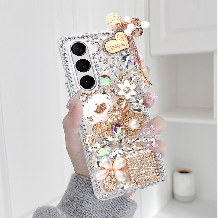 Omio for Galaxy Z Fold 6 5G Case Bling, Luxury 3D Handmade Sparkle Rhinestone Iron Tower Pendant Pumpkin Car Flowers Crystal Diamond Glitter Hard PC