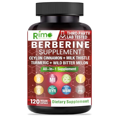 Rimo Nutrition - Berberine with Ceylon Cinnamon - Berberine Supplement - Bitter Melon - Red Yeast Rice, 120 Capsules Non-GMO and Gluten Free