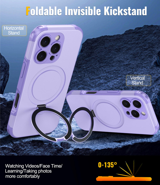 Oterkin Magnetic for iPhone 16 Pro Case Compatible with MagSafe [Foldable Invisible Stand][Tempered Glass Screen Protector & Full Camera Protection]