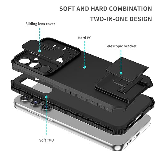 for Samsung Galaxy S24 FE 5G Case with Slide Camera Cover, Armour Rugged Silicone TPU Bumper Tough PC Cover Galaxy S24 FE with Kickstand, Military Sh