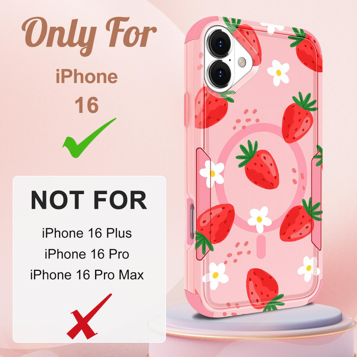 LISEVO for iPhone 16 Case Compatible with MagSafe - Women Cute Girls Magnetictective Phone Cover Strawberry Girly Kawaii Heavy Duty Shockof Funda for
