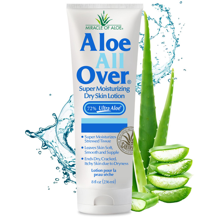 Miracle of Aloe Aloe All Over Super Moisturizing Dry Skin Lotion 8 oz - Made with 72% UltraAloe Aloe Vera Gel. Safe for Everyone: Men, Women, Childre