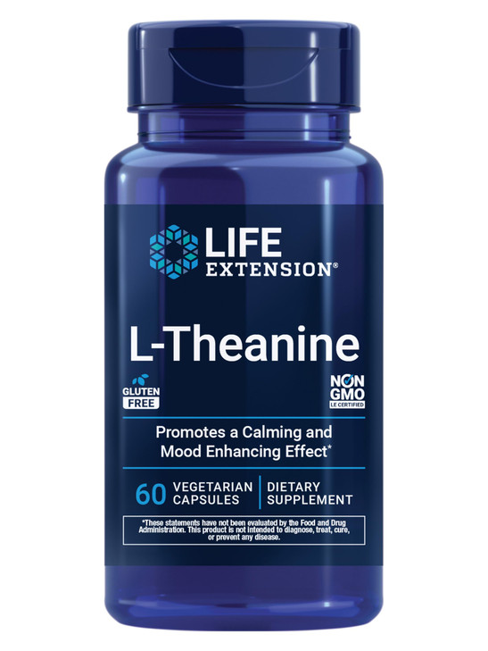 Life Extension L-Theanine, Amino Acid theanine, Calm, Relaxation, Mood, Gluten-Free, Non-GMO, Vegetarian, 200 mg, 60 Capsules