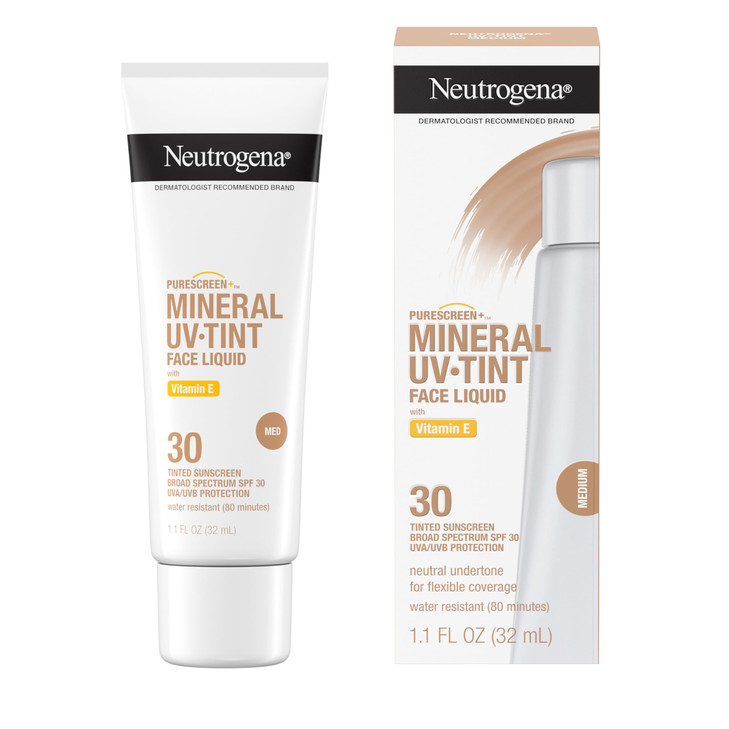Neutrogena Purescreen+ Tinted Sunscreen for Face with SPF 30, Broad Spectrum Mineral Sunscreen with Zinc Oxide and Vitamin E, Water Resistant, Fragra
