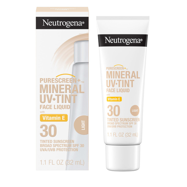 Neutrogena Purescreen+ Mineral UV Tint Face Liquid Tinted Sunscreen - with 100% Mineral Actives & Vitamin E, Enhances Natural Tone, Water Resistant,