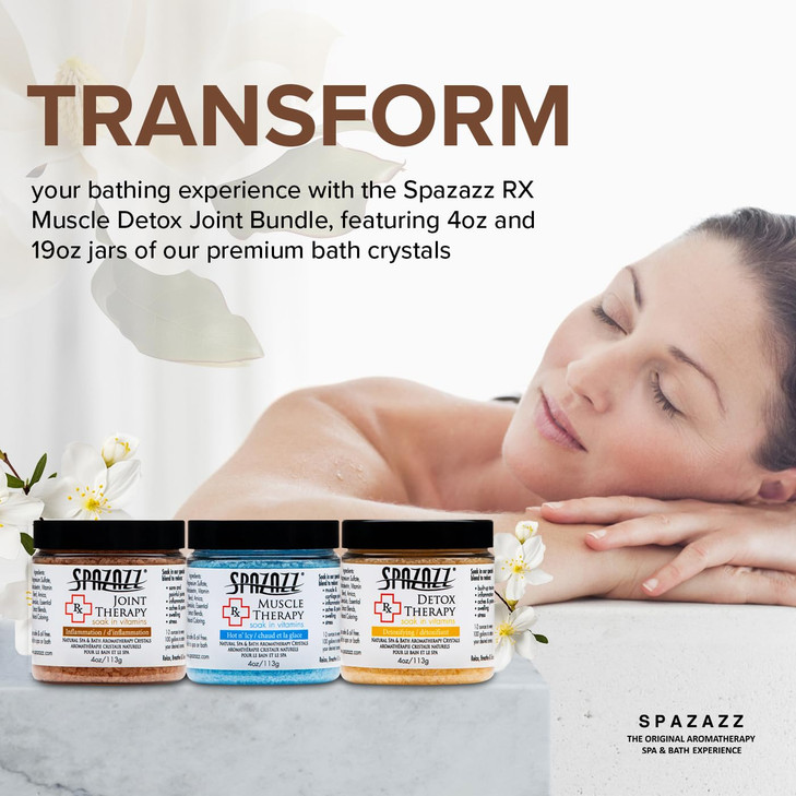 Spa & Hot Tub RX Therapy Muscle Detox Joint Bundle 3 Pack Gift Set - Spazazz Therapeutic Mineral Dead Sea Bath Salt Crystals Collection
