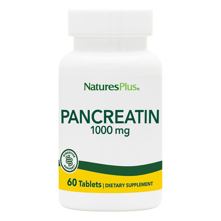 NaturesPlus Pancreatin - 1000 mg, 60 Tablets - Natural Digestive Enzyme Supplement for Gastrointestinal Support - Contains Amylase, Protease & Lipase