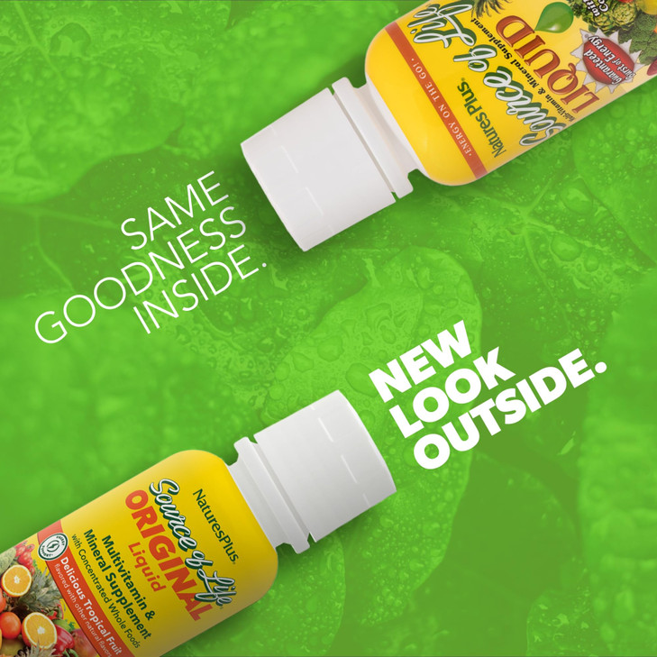 NaturesPlus Source of Life Liquid, Tropical Fruit - 8 fl oz - Multivitamin & Mineral Supplement - Gluten Free, Vegetarian - 8 Servings