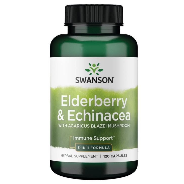 Swanson Elderberry Agaricus Echinacea Immune Support Health Formula Agaricus Blazei Mushroom 400 mg, Elderberry 400 mg, Echinacea 200 mg 120 Capsules