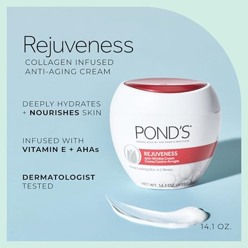 PONDS Rejuveness Face Cream  Anti-Aging Face Moisturizer with AHAs, Vitamin E & Collagen  Daily Wrinkle Cream for Women  Hydrating Collagen Face