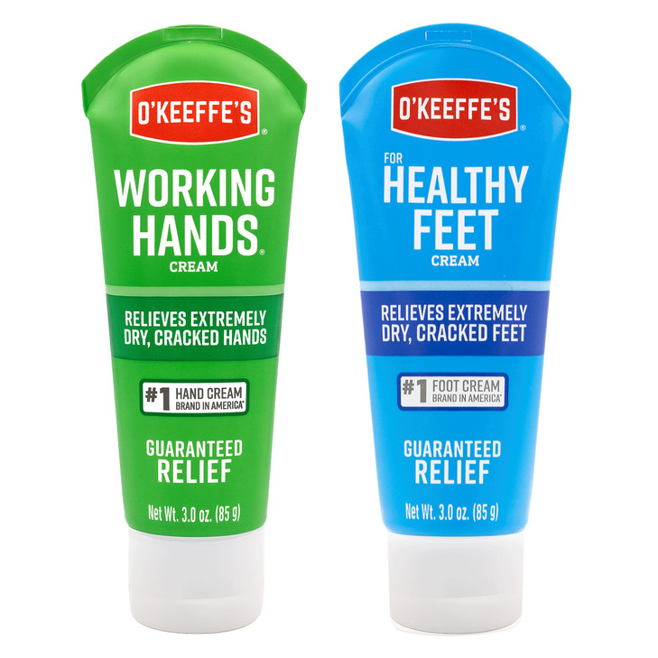 O'Keeffe's Working Hands Hand Cream (3 oz Tube) and Healthy Feet Foot Cream (3 oz Tube) - Repairing Skincare for Extremely Dry, Cracked Hands and Fee