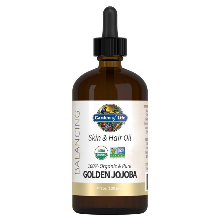 Garden of Life Jojoba Oil 100% Organic & Pure Golden Jojoba Oil for Hair, Skin and Face - Cold Pressed Body Oil, Massage, or Use as a Carrier Oil for