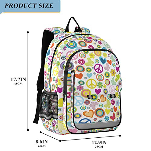 ALAZA Love Peace Sign Hippie Flower Floral Laptop Backpack Purse for Women Men Travel Bag Casual Daypack with Compartment & Multiple Pockets