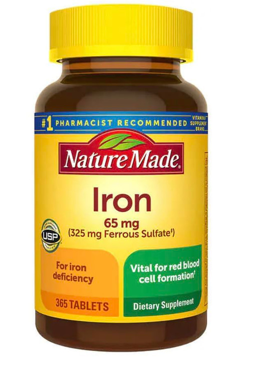 Nature Made Iron 65 mg 365 Tablets (325 mg Ferrous Sulfate), Dietary Supplement for Red Blood Cell Support, 365 Tablets, 365 Day Supply- Bundled with