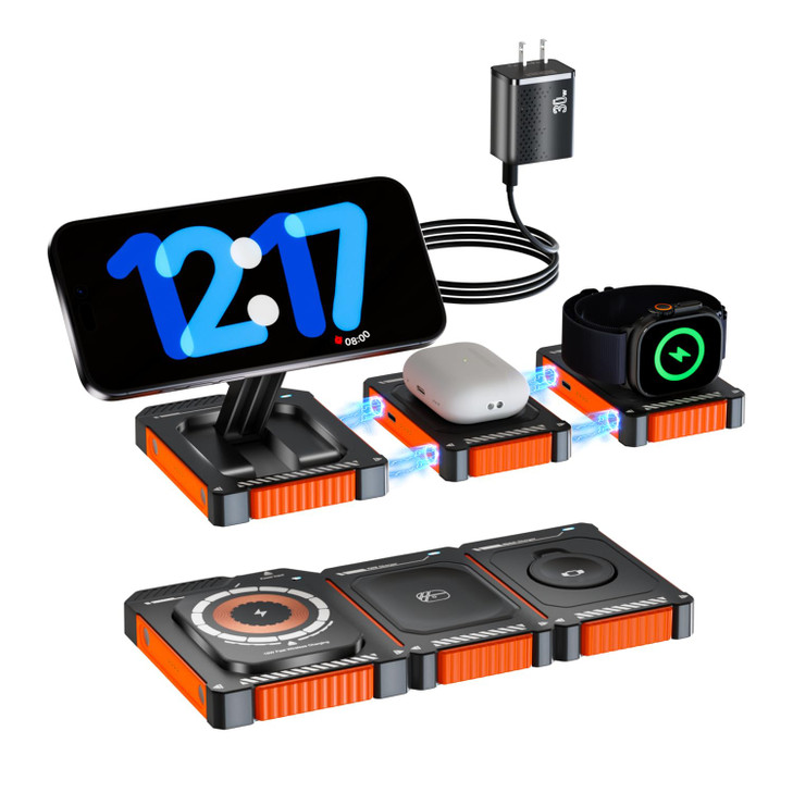 3-in-1 Detachable Travel Wireless Charging Station - 30W Fast Charger Dock Compatible with iPhone 17/16/15/14/13 Pro Max, Apple Watch 11/10/9/8/7/6/5
