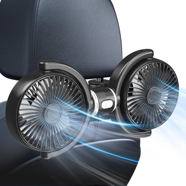 Trustnice USB Car Fan for Backseat for Kids, Dual Head Car Seat Fan Independently Controlled 360° Rotatable Powerful 3-Speed Vehicle rear headrest Ai