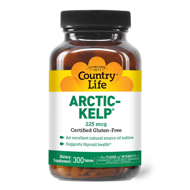 Country Life Arctic-Kelp  Natural Iodine Supplement for Thyroid and Immune Support  Vegan, Gluten-Free, 225 mcg  Ideal for Thyroid Health, Hypothy