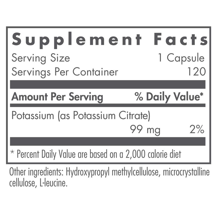 Nutricology Potassium Citrate - for Men & Women, Organic, Pure, Well-Absorbed, 99mg Supplement, Vegetarian Capsules - 120 Count