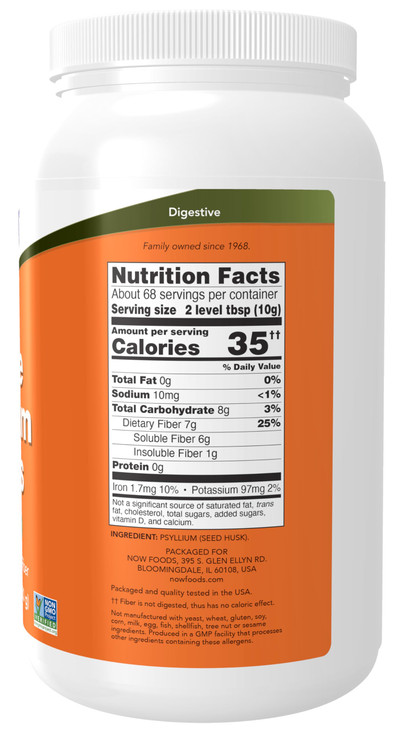 NOW Foods Supplements, Whole Psyllium Husks, Non-GMO Project Verified, Soluble Fiber, 24-Ounce