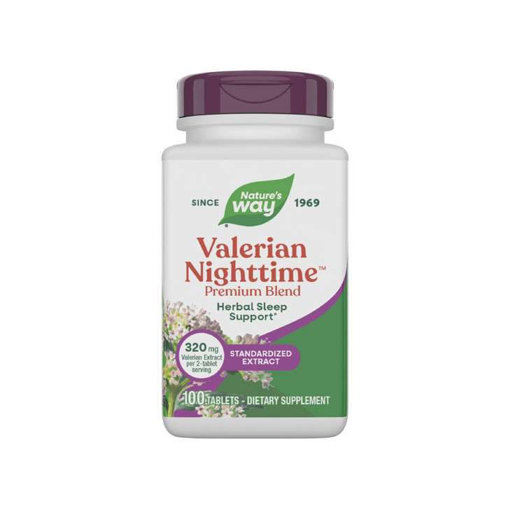 Nature's Way Valerian Nighttime Premium Blend, Herbal Sleep Support Supplements*, 320 mg of Valerian Extract per 2-tablet serving, Gluten-Free, 100 T