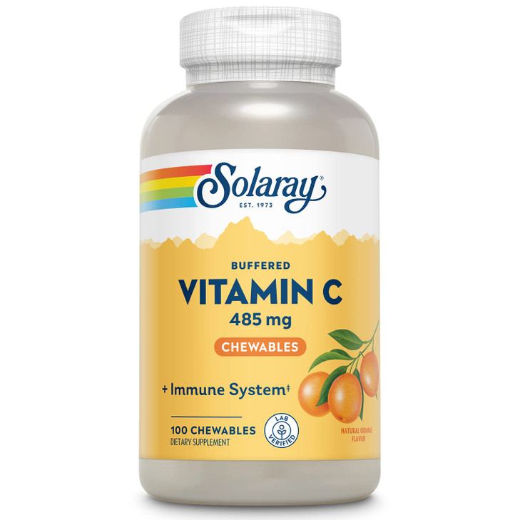 SOLARAY Chewable Vitamin C with Rose HIPS and Acerola Cherry - Buffered Vitamin C for Gentle Digestion - Immune Support Supplement - Natural Orange F