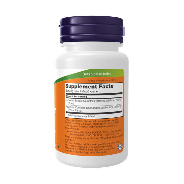 NOW Foods Supplements, Butterbur with Feverfew, Neurological Support*, 60 Veg Capsules