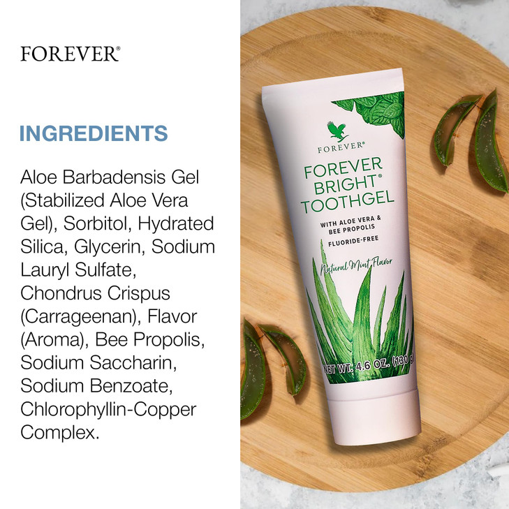 Forever Living - Bright Toothgel, Fluoride-Free Aloe Vera Gel with Bee Propolis, Peppermint-Spearmint Flavor, 4.6 oz, 2 Pack