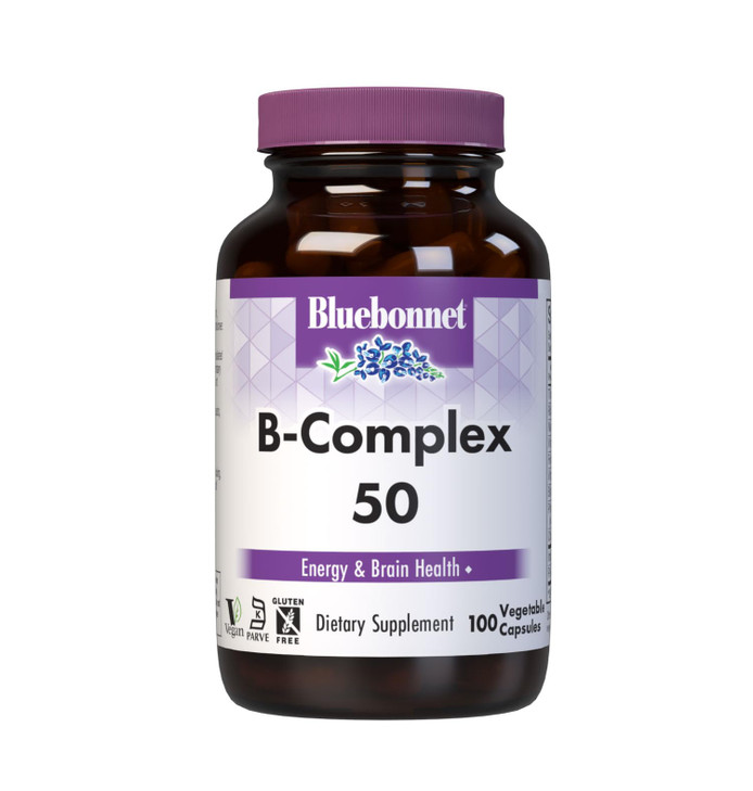 Bluebonnet Vitamin B Complex Full Spectrum B Vitamins - Energy Support - Complete Vit B Inositol Biotin Riboflavin Folate as Folic Acid Choline B6 &